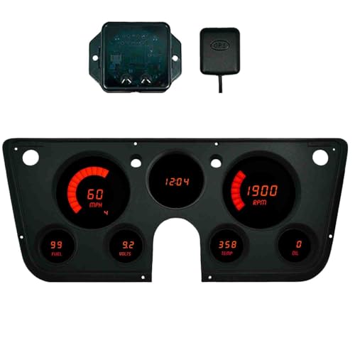 1967-1972 GM Chevy Truck LED Gauge Cluster | Direct Replacement Digital Dash Panel w/GPS, Oil Pressure & Temp Sending Units | C10 C20 C30 Pickup (Red)