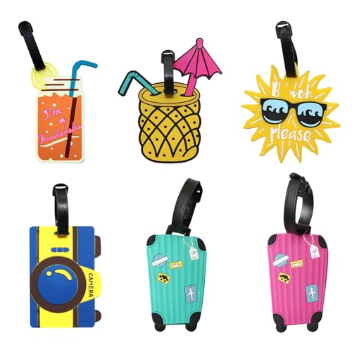 AIYONG 6 Piezas Identificador de Maletas, Etiqueta Maleta Viaje con Tarjeta de Identificación de Nombre, eEtiquetas Maletas Viaje Avion de Colores de Verano, para Maletas, Mochilas, Bolsos