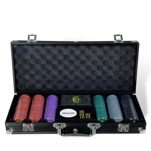 Coffret Poker Complet – 300 Jetons + 2 Jeux Cartes + 5 Dés – Mallette Aluminium Avec Serrure – Idéal Soirée Jeux