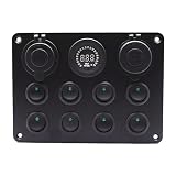 Riloer 12 V con due porte USB, voltmetro digitale 12 V, presa di corrente, 8 interruttori, luce verde per auto, barca, camion