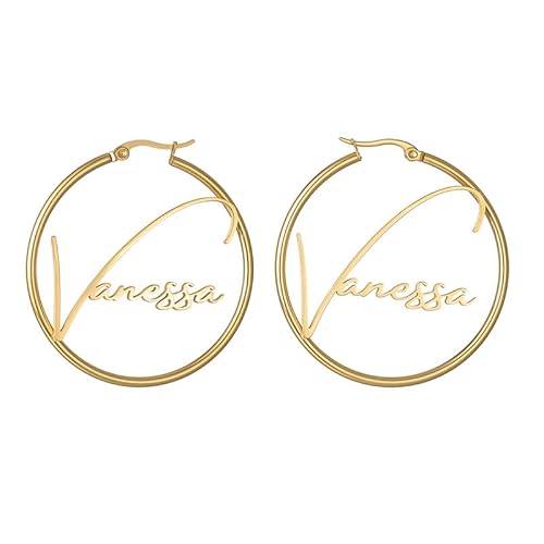 Personalized Name Hoop Earrings for Women, Custom Circle Earrings with Name, Stylish Personalized Jewelry Gift for Her, Custom Name Accessories (Style 1)