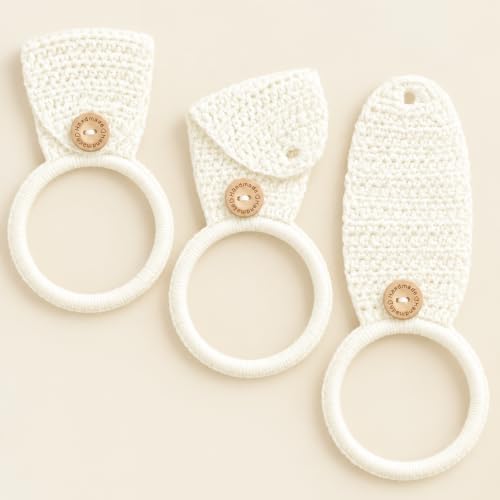 Tatuo 3 Pcs Kitchen Crochet Towel Ring Dish Towel Holder, Beige