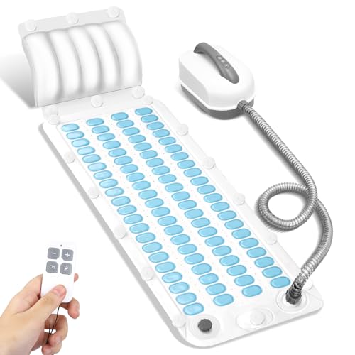 Crossing King Portable Spa Bubble Bath Massager - Bubble Bath Mat Tub Spa Massager with Upgraded Powerful Suction Cup, Electric Air Pump, Pillow and Remote Control for Relaxation, 45 * 17in (Blue)