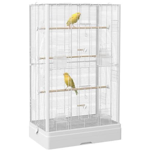 PawHut Jaula para Pájaros con Puertas para Ninfas 61x36,5x98 cm Blanco