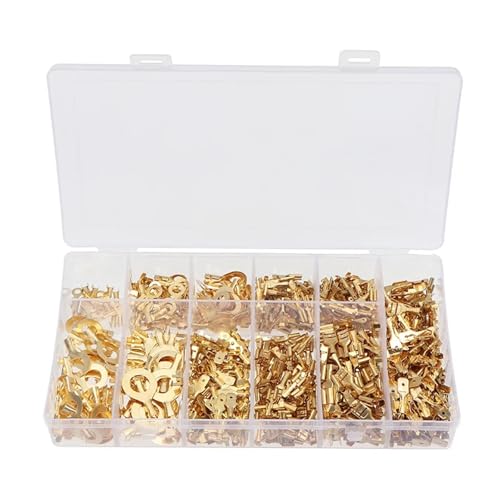 750Pcs M3/M4/M5/M6/M8/M10 Non-Insulated Ring Eyes Lugs 2.8/4.8/6.3mm Brass Spade Crimp Terminals Cable Lug Wire Connector Set(150PCS)