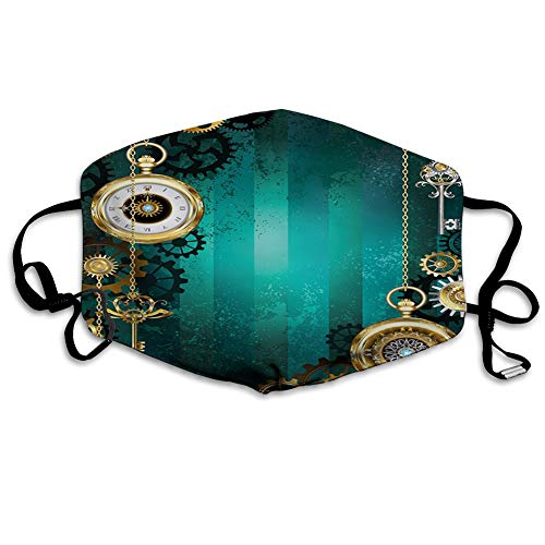 Windproof and Facial decorations,Antique Items Watches Keys and Chains with Steampunk Influences Illustration,Comfortable for Seniors and Unisex-M7596