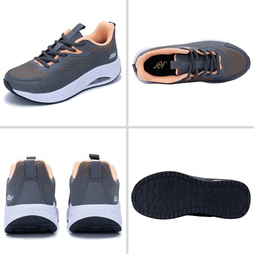 Image of Women's Walking Shoes Arch Support Running Shoes Non-Slip Air Tennis Sneakers for Gym Sports Workout GreyOrange 6.5