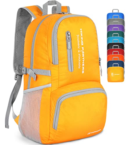 ZOMAKE Leichter, verstaubarer Rucksack, 35 l, leicht, faltbar, Wanderrucksäcke, wasserabweisend, zusammenklappbar, Tagesrucksack für Reisen (gelb neu)