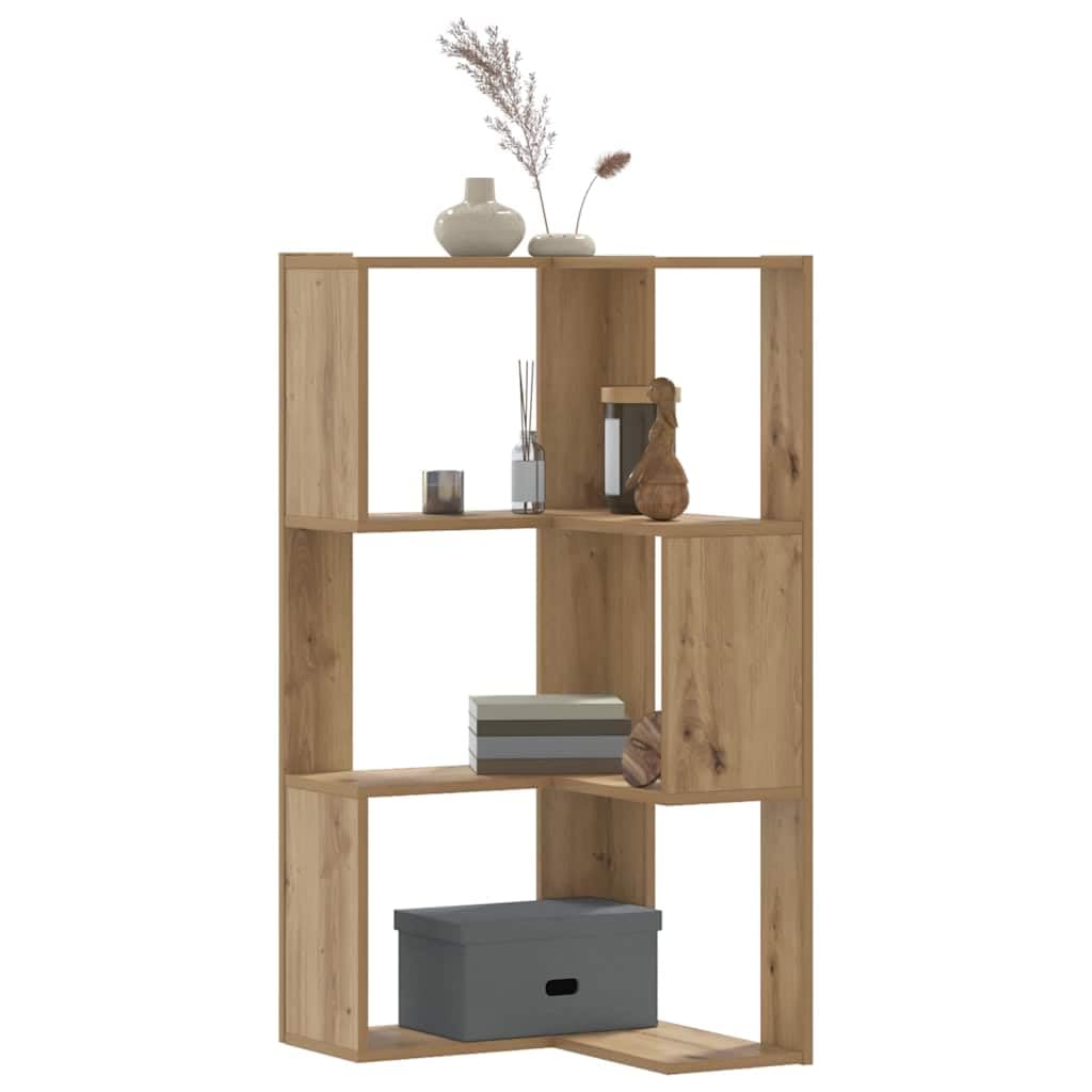Libreria angolare a 3 ripiani, in rovere Artisan, 50 x 50 x 102 cm, salvaspazio, per soggiorno, studio, ufficio, con spazio e ripiano aperto come sistema di scaffali e organizer