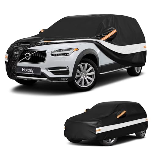 Image of 10 Layers SUV Car Cover Custom Fit for Volvo XC90 (2015-2026), Waterproof All Weather for Automobiles, Outdoor Full Cover Sun Dust Rain Protection with Cotton. Black