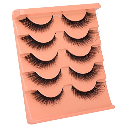 False Eyelashes Natural Look Fox Eye Faux Mink Lashes Fluffy L Curl Angel Lashes Look Like Eyelash Extensions Wispy Strip Lashes 5 Pairs Pack By Newcally #TOP2
