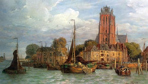 Toile Décor Art Mural Classique Tableau Moderne Vue de Dordrecht Fedor Poppe Chambre 60x90cm