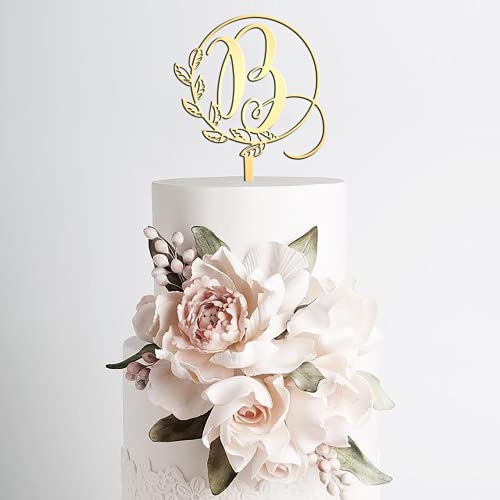 Utf4C Initials B Wedding Cake Topper Letter Monogram Wreath Mirror Gold Acrylic Cake Decor Rustic Gift Bridal Party Supplies Engagement Anniversary Cake Decorations Favors #TOP6