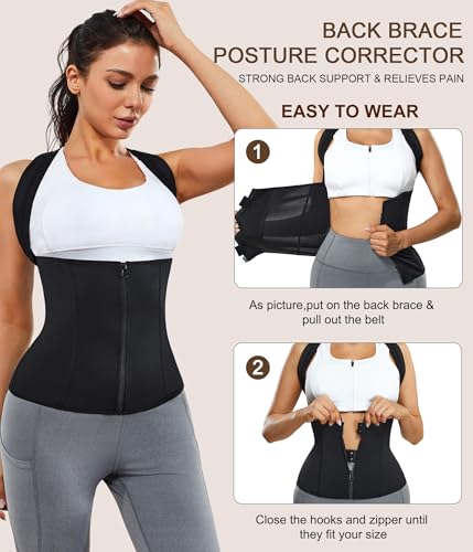 URSEXYLY Women Back Braces Posture Corrector Waist Trainer Vests Tummy Control Body Shapers for Spinal Neck Shoulder and Upper Back Support (XL, Black) - Thumbnail 4