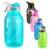 Skyocean 2.2L Bouteille d'eau de sport avec pulvérisateur de brume, contrôle verrouillage, Grande capacité, Retourner le couvercle, Large La bouche Avec d'une paille amovible, Poignée robuste (Cyan)