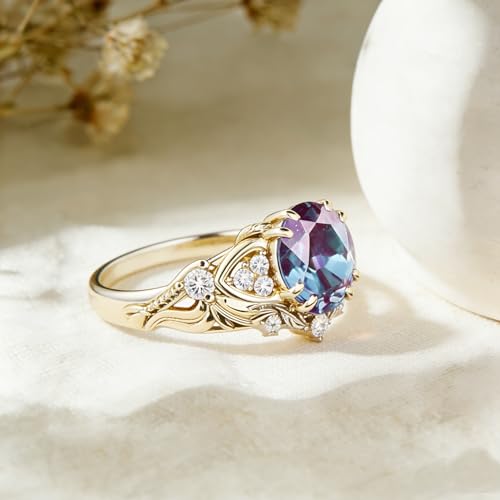 Image of Gemstone Vintage Rings for Women s925 Sterling Silver Round Cut 1.0 Carat Gemstone with Moissanite Promise Engagement Anniversary Ring for Her