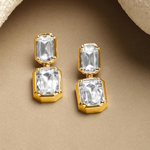 Image of Rubans Drop Earrings American Diamond Crystal Stylish Trendy Jewellery Gift for Women & Girls