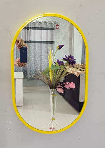 Image of Metal Frame Shape Capsule Wall Mirror Royal Mirror Home Decorative Mirror Modern Mirror Living Room Mirror Wall Mirror Bathroom Mirror Size 16x24 inches Color Yellow MF 60