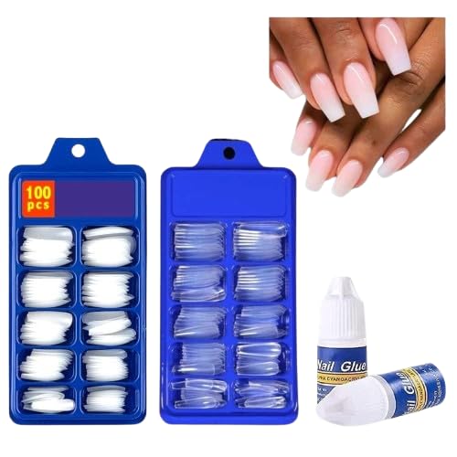ELITEWAVE Professional 200-Piece Artificial Nails Set - 100 White & 100 Transparent with 2 Nail Glue Combo - Nail Salon Quality.-image-29