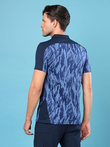 Image of TECHNOSPORT Men's Slim Fit Polyester Sporty Print Athleisure Polo T-Shirt with Half Sleeve, Moisture Wicking and Quick Dry