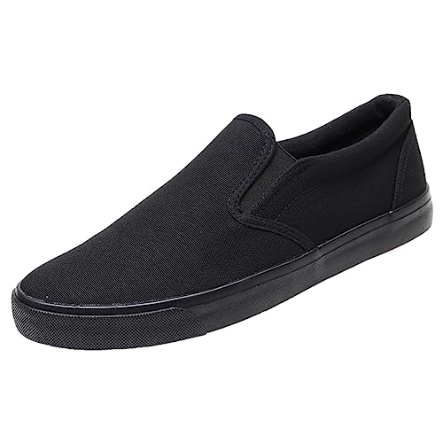 Jamron Homme Couleur Unie Slip on Chaussures en Toile Baskets Mode Décontractées Plimsolls Noir SN0706142 EU42