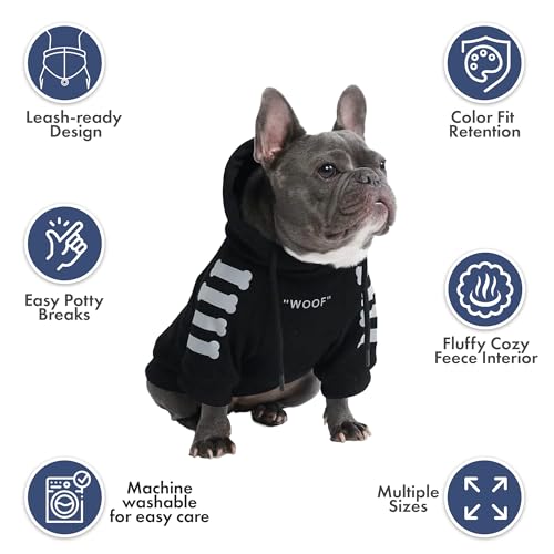 Image of Spark Paws Dog Hoodie - Premium Dog Sweater for Small, Medium, and Large Dogs | Warm Outfits for French Bulldogs, Pitbull, Puppy, Winter Jacket Alternative - Woof - S