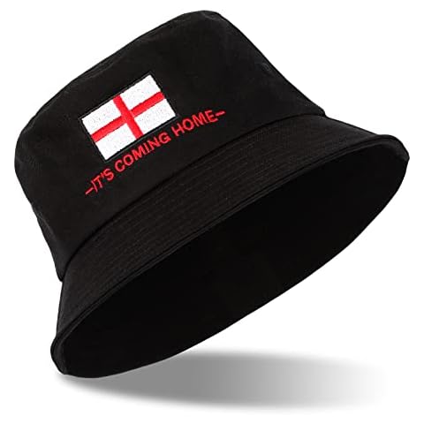 BBXWANG England Bucket Hat,Bucket Hats Men with Embroidery,100% Cotton Unisex England Cricket Hat for Women Black Cover