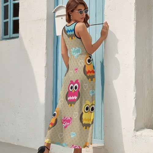 Robe maxi col V imprimé chouette idéale pour la plage