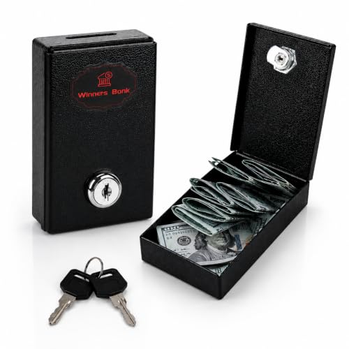 Caixa de metal para apostadores – Winners Bank, portátil, seguro, cassino, dinheiro, bolso para dinheiro, com chave, dinheiro para casa