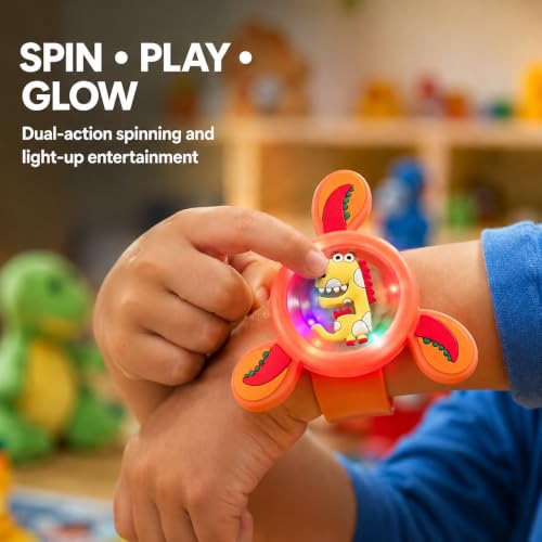 Image of Rakhi for Kids Boy Girl Brother ,Cartoon LED Light Toy Little /Small Bro Slap Band Cartoon Wrist Band Bracelet with LED Light Up |Spinner Rakhi for Kids| Cute Children Favourite Rakhis for Rakshabandhan with Tikka Set,Rakshabandhan Greeting Card