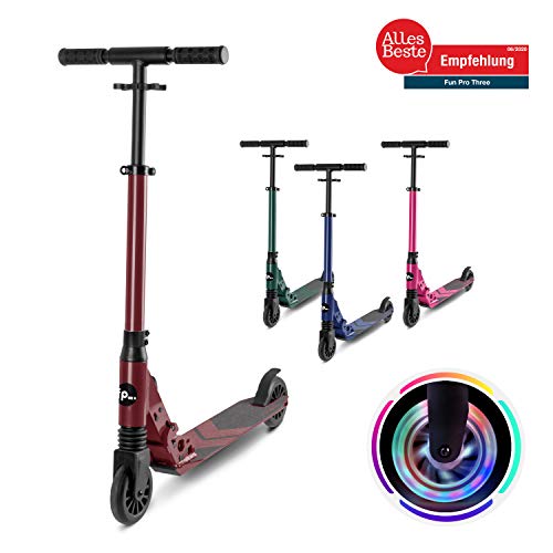 fun pro Three, super leiser und Stabiler Tretroller für Kinder und Teenies, von 6 bis 18 Jahre, ABEC9 Lager, 120mm LED Räder optional, Faltbar, Cityroller von Händler aus Hamburg