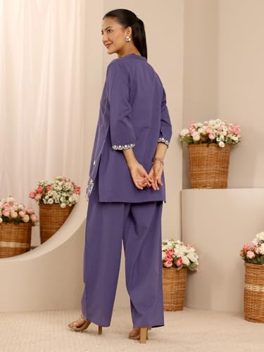 Image of Libas Embroidered Cotton Blend Straight Co Ord Set | daily wear | casual wear | office wear