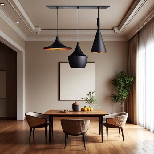 Image of GreyWings Black Aluminium Hanging Pendant Light for Indoor, 3 Cluster Ceiling Light for Dining, Kitchen, Living Room, Modern E27 Lamp Fixture,(Small) Linear Set