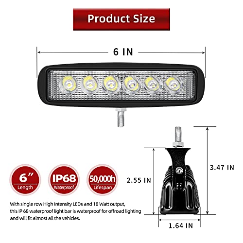 Yitamotor 6 Inch Led Light Bar 2Pc 18W Super Bright Led Work Light Pods Single Row Off Road Led Light Driving Light Fog Light Boat Light Waterproof Suv Atv 4Wd Car Truck Golf Cart 12V 24V #TOP3