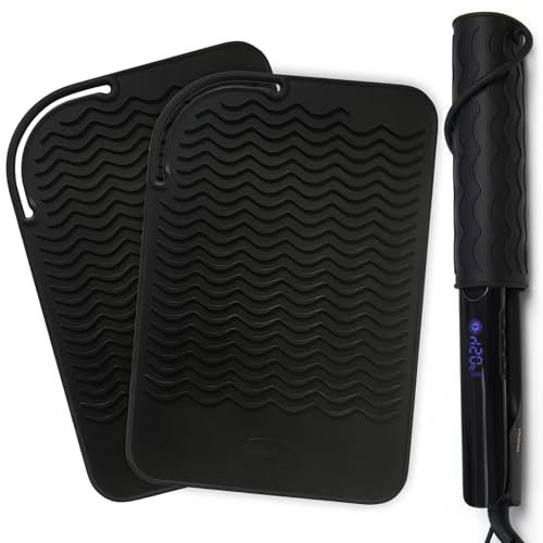 2PCS Heat Mat for Hair Straighteners Heat Resistant Non Slip Pad for Curling Irons and Hot Hair Styling Tools Flexible Countertop Protection for Home Salon Travel Use