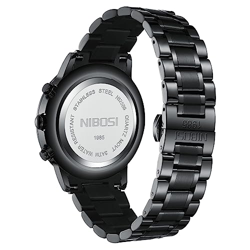 Image of NIBOSI Men's Watches Analog Minimalist Black Dial Watch for Man Business Chronograph Casual Watches Stainless Steel Strap Date