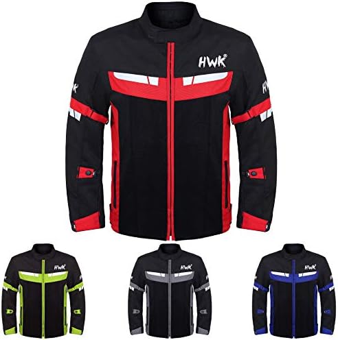 HWK Mesh Motorcycle Jacket Riding Air Motorbike Jacket Biker CE Armored Breathable (Large, Red)
