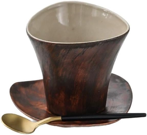Retro Redwood Grain Ceramic Coffee Cup Light Luxury Handcrafted Mugs Household Office Water Cups