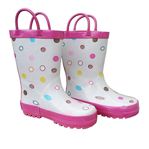 Foxfire for Kids White with Polka Dots Rubber Boots Size 1