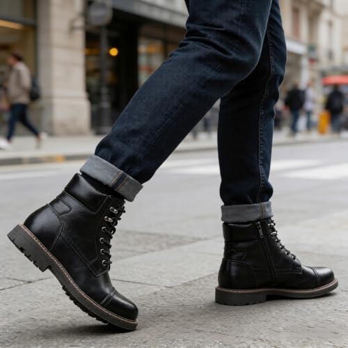 Image of Jousen Men's Motorcycle Combat Dress Boots with Zipper