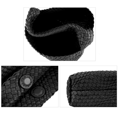 Image of Woven Tote Bag for Women with Purse, Vegan Leather Hobo Bags Large Handmade Underarm Shoulder Bag