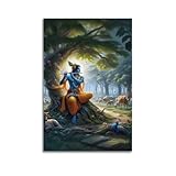 ZOGJIN Religiöses Poster, Krishna, spielt Flöte in einem 
