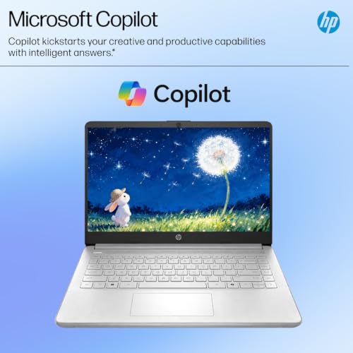 Image of HP 14 inch HD Laptop, Intel Processor N150, 4GB DDR4, 256GB Storage (128GB UFS+128GB SD Card), HDMI, USB-C, USB-A, Bluetooth, WiFi, Copilot, Fast Charge, Microsoft 365, Win 11 Home S Mode, Natural Silver