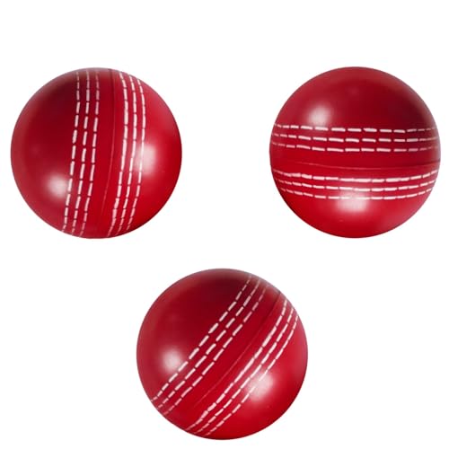 2.5-Inch Red Cricket Balls, Set of 3 Pu Pressure Toys with White Seam, Ideal for Skill Training and Fun