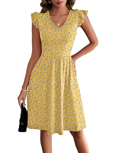 Image of HELYO Women's Summer Dresses Cute V Neck Ruffle Sleeve Cocktail Short Work Casual Dress with Pockets 648