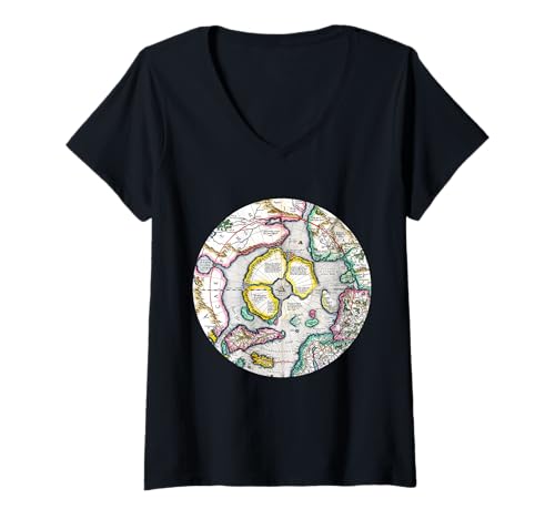 Mujer Polo Norte Mapa Ártico Gerardus Mercator Mapas Antiguos Geografía Camiseta Cuello V