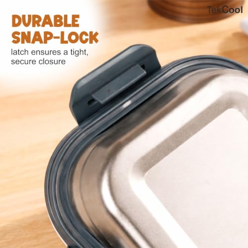 Image of TEKCOOL Stainless Steel Lunch Box with Bag | Set of 3 (400 ml Each), Square | Tiffin Box for Office, School & College