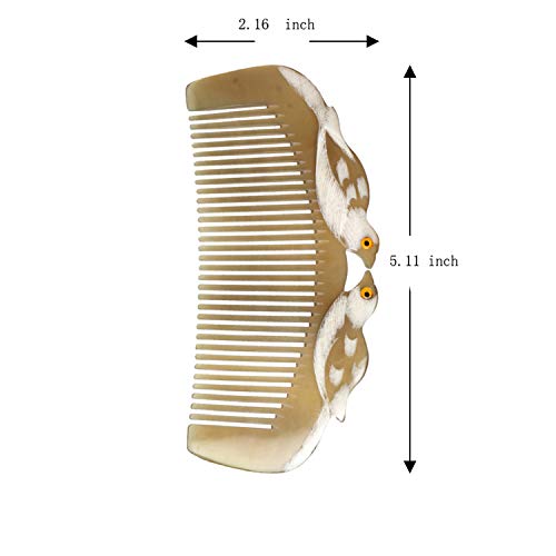 Honglays Ox Horn Comb Anti-Static Pocket Horn Comb Love Bird Engraving Buffalo Horn Comb -Without Handle #TOP7