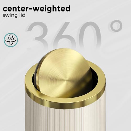 Image of White Gold Bathroom Trash Can,Bedroom Garbage can with lid,Modern Trash Can with Flipping Lid, 4gallon,Garbage cans for Kitchen,Living Room (15L-White)