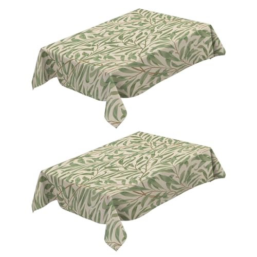Nappe anti tache rectangulaire en polyester feuilles vertes pour table - 2